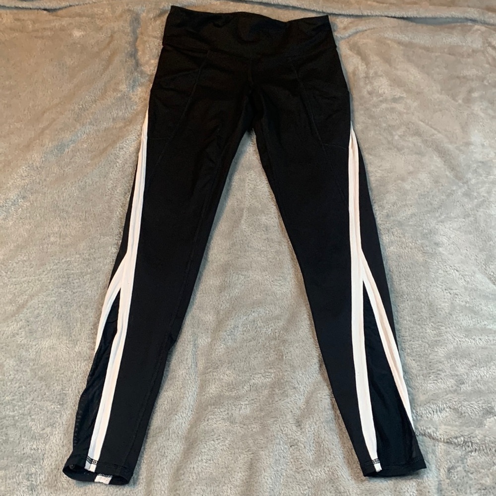 Champion Women's Black Leggings with White Stripes